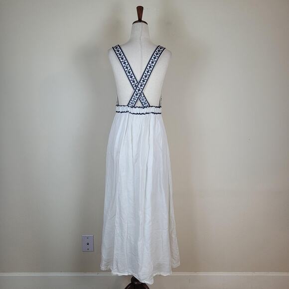 J.Crew Dress Small White Embroidered Cross Back Maxi Sundress Boho Apron Summer - Picture 6 of 12